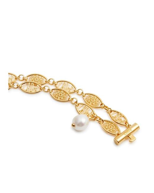 Chloé Metallic Darcey Pearl-embellished Bracelet