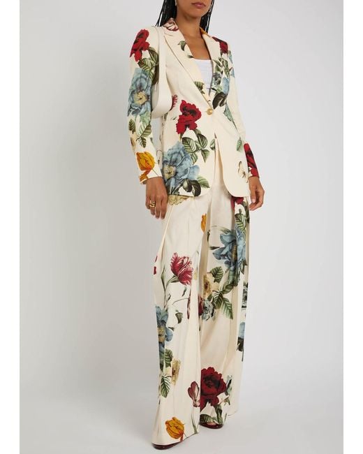 Alice + Olivia White Breann Floral Linen-Blend Blazer