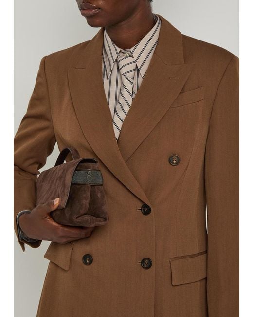 Brunello Cucinelli Brown Double-Breasted Wool-Blend Blazer
