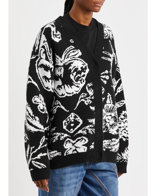 Off-White c/o Virgil Abloh Black Tattoo Intarsia Cotton-blend Cardigan