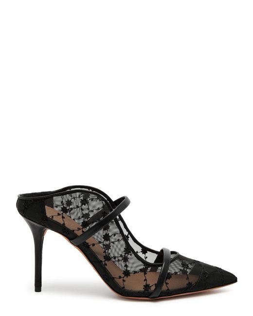 Malone Souliers Black Maureen 85 Floral-embroidered Mesh Pumps