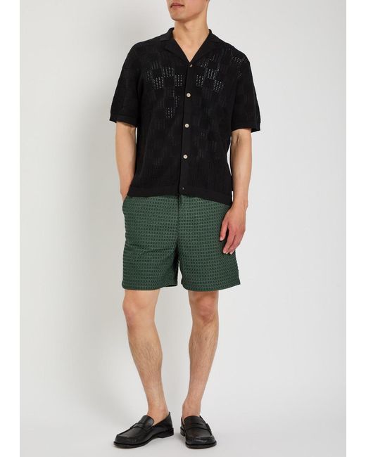 Les Deux Black Checked-Weave Cotton-Knit Shirt for men