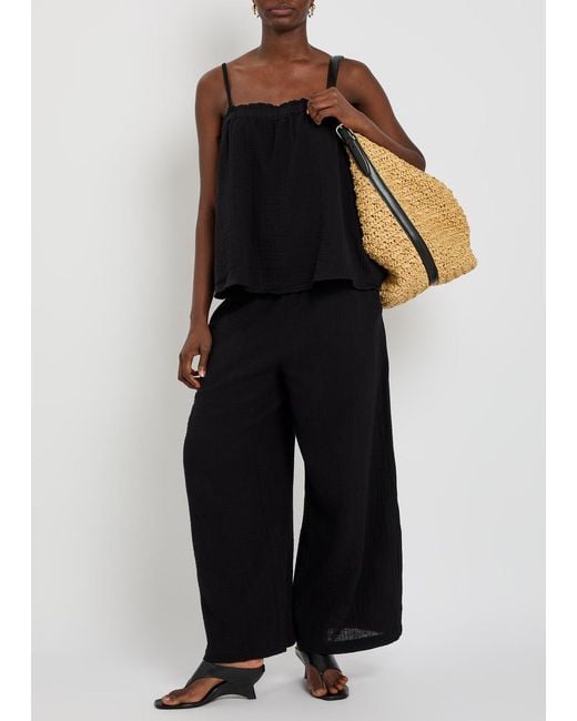 Eileen Fisher Blue Wide-Leg Cotton Trousers