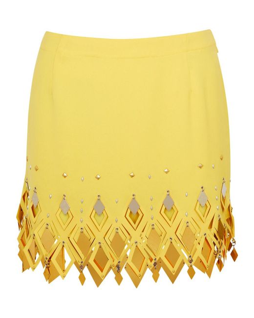 Rabanne Yellow Embellished Laser-cut Mini Skirt