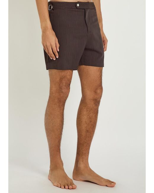 Raith Brown Silas Striped Woven Swim Shorts for men