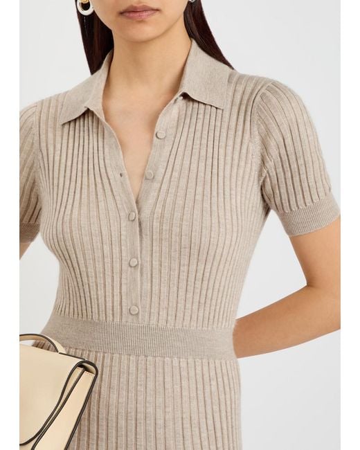 Gabriela Hearst Natural Amor Ribbed Cashmere-Blend Midi Dress