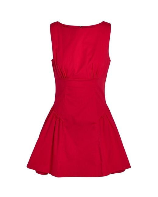 Staud Red Gwen Stretch-Cotton Poplin Mini Dress