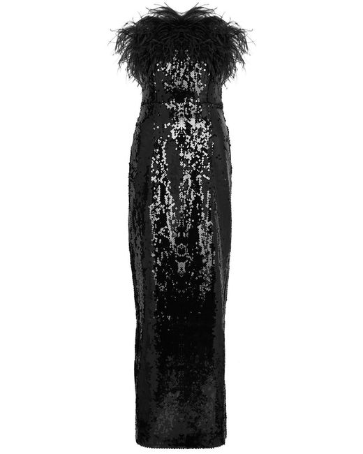 16Arlington Black Samare Feather-trimmed Sequin Gown