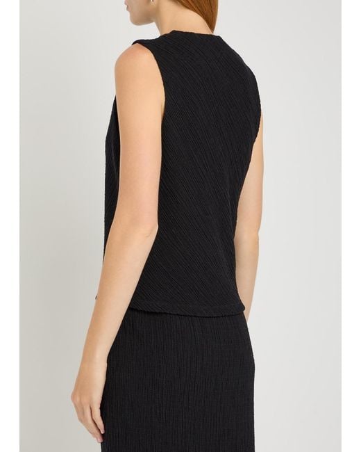 Vince Black Shadow Draped Textured Fine-Knit Top