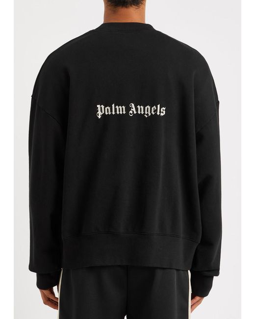 Palm Angels Black Logo-embroidered Cotton Sweatshirt for men