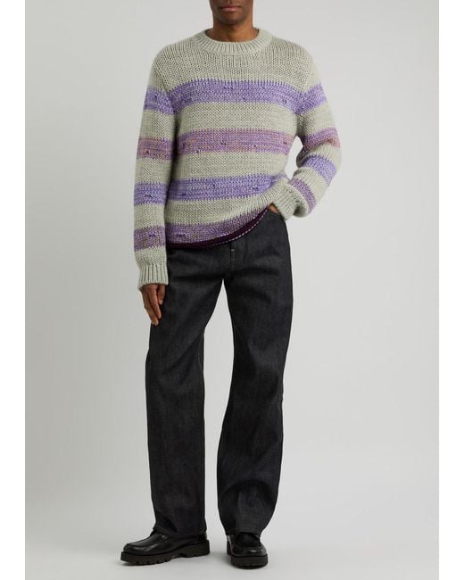Loewe Gray Striped-Intarsia Wool-Blend Jumper for men