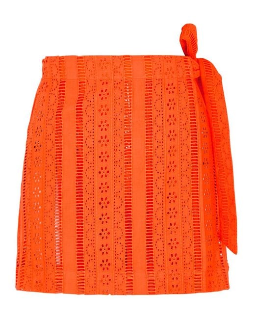 Damson Madder Orange Fiji Broderie Anglaise Cotton Wrap Skirt