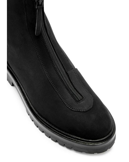 LEGRES Black Zipper Nubuck Ankle Boots