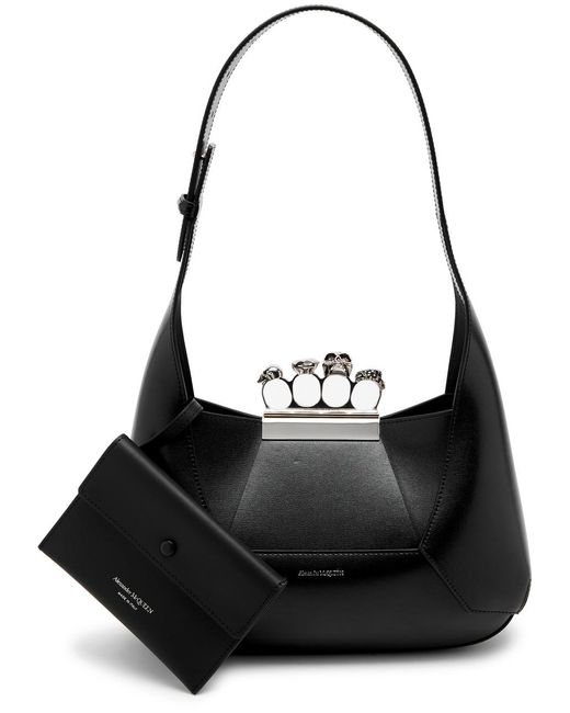 Alexander McQueen Black The Jewelled Hobo Leather Top Handle Bag