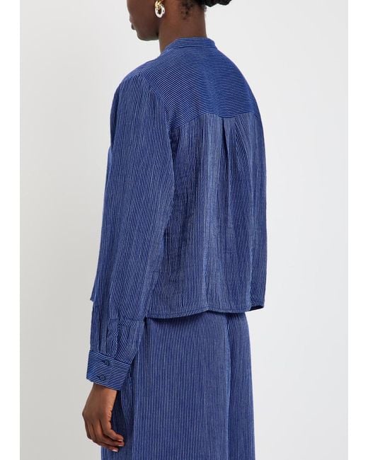 Eileen Fisher Blue Striped Cotton Blouse