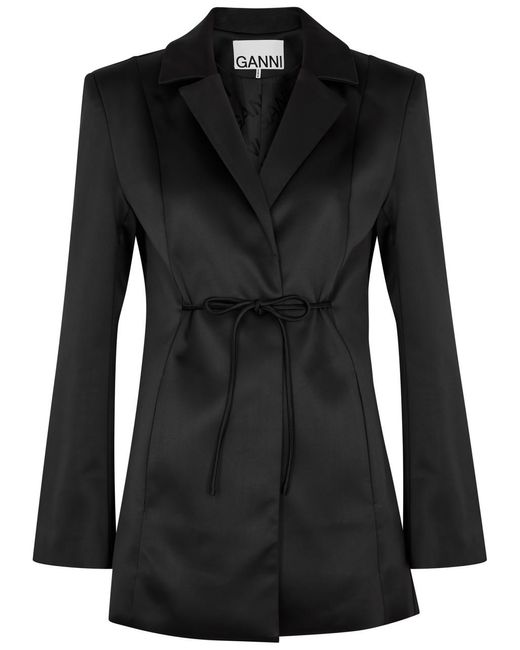 Ganni Black Tied Satin Blazer