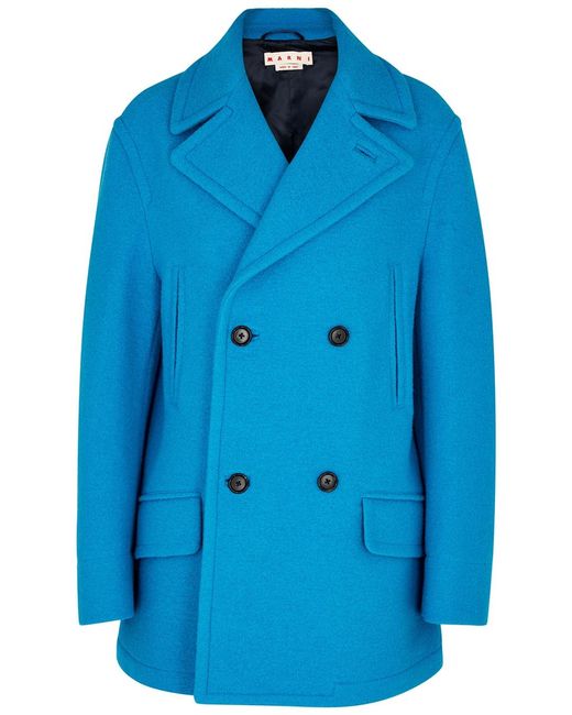 Marni Blue Double-Breasted Wool Peacoat