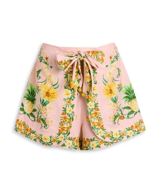 Farm Rio White Botanical Floral-Print Flax-Blend Shorts