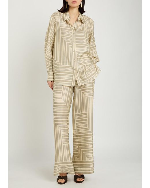 Joseph Natural Dijon Printed Wide-Leg Silk Trousers