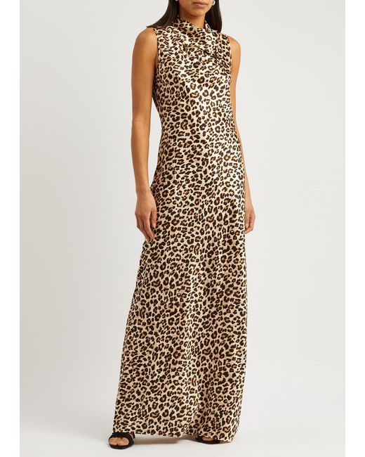 Veronica Beard Natural Kura Leopard-print Stretch-silk Maxi Dress