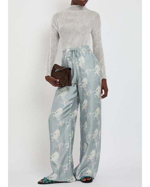 Stella McCartney Blue Printed Wide-Leg Silk Trousers