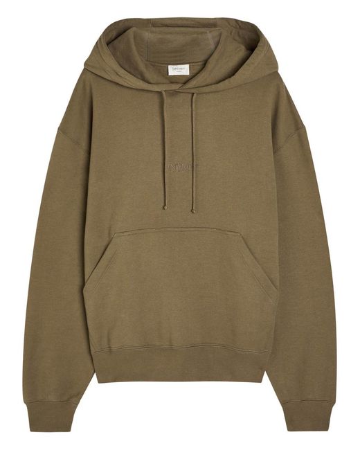 Saint Laurent Green Logo-Embroidered Hooded Cotton Sweatshirt for men