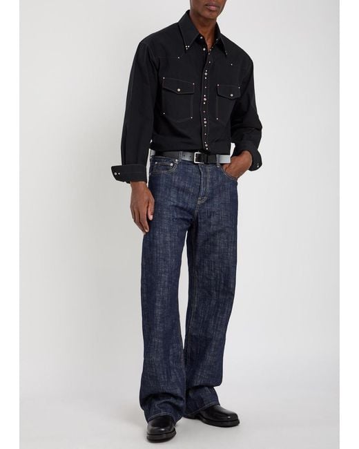 Lemaire Blue Stud-Embellished Cotton-Poplin Shirt for men