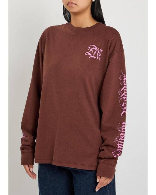 Damson Madder Brown Pleasant Slumber Printed Cotton T-Shirt