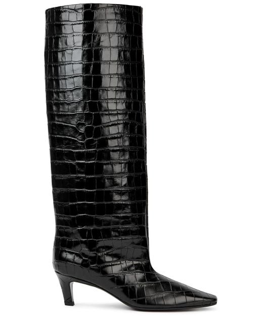 Totême The Wide Shaft Black Leather Knee-high Boots - Lyst
