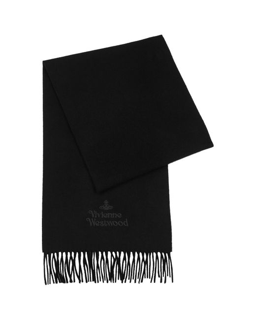 Vivienne Westwood Black Logo-Embroidered Wool Scarf