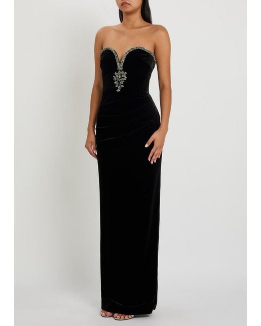 Self-Portrait Black Embellished Velvet Gown