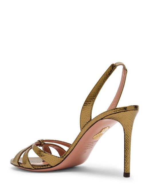 Aquazzura Tati 85 Metallic Crocodile-Effect Sandals