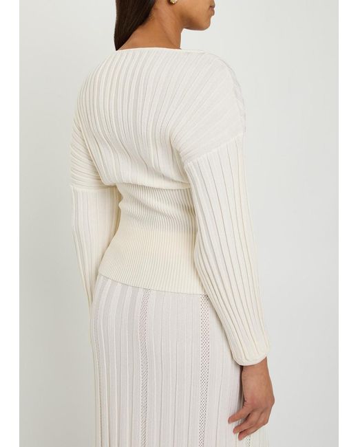 Balmain Natural Ribbed Batwing Knit Top