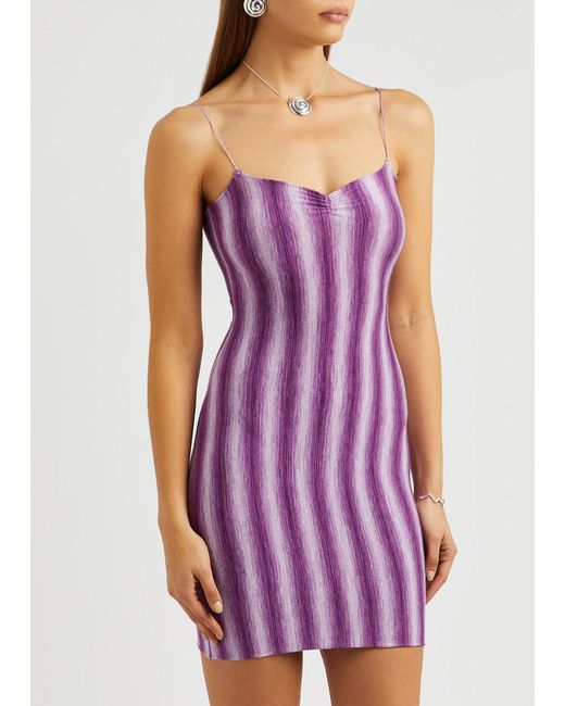 GIMAGUAS Purple Simi Striped Stretch-knit Mini Dress