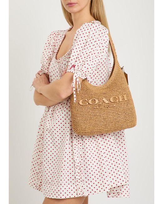 COACH Brown Brooklyn 28 Raffia Shoulder Bag