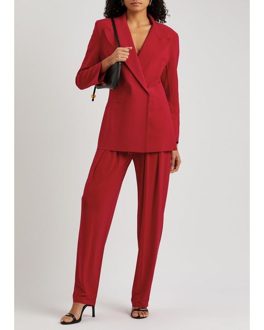 Norma Kamali Red Double-breasted Stretch-jersey Blazer