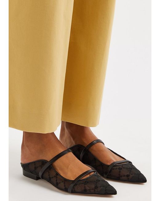 Malone Souliers Black Maureen Floral-embroidered Mesh Flats