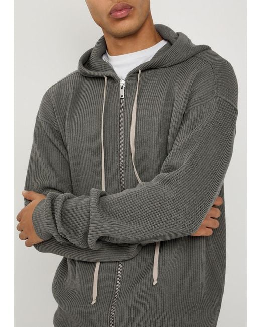 Rick Owens Gray Hooded Wool Jumper for men