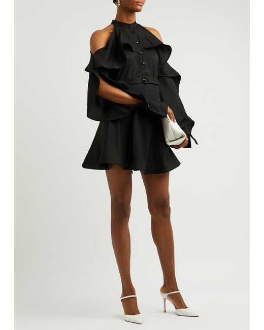 Palmer//Harding Black Glimmer Ruffled Twill Mini Dress