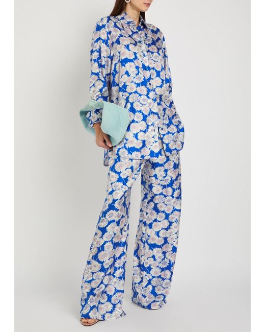 Stella McCartney Blue Daisy Floral-Print Silk Shirt