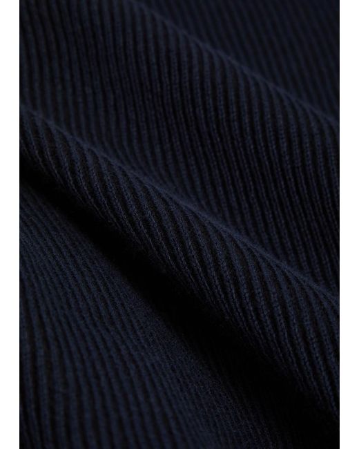 Sunspel Blue Ribbed Knit Cotton Polo Shirt for men