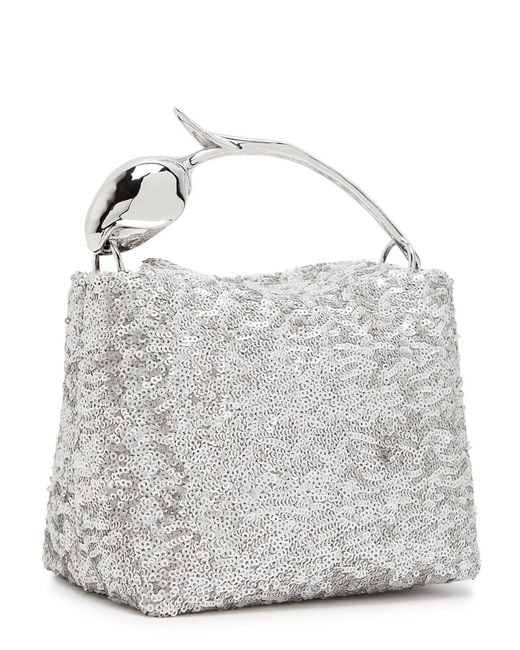 Erdem Gray Bloom Mini Sequin-Embellished Top Handle Bag
