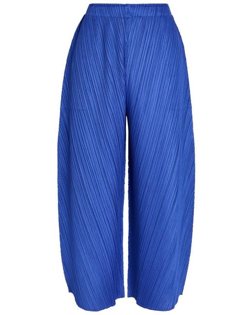 Pleats Please Issey Miyake Blue Pleated Barrel-Leg Woven Trousers