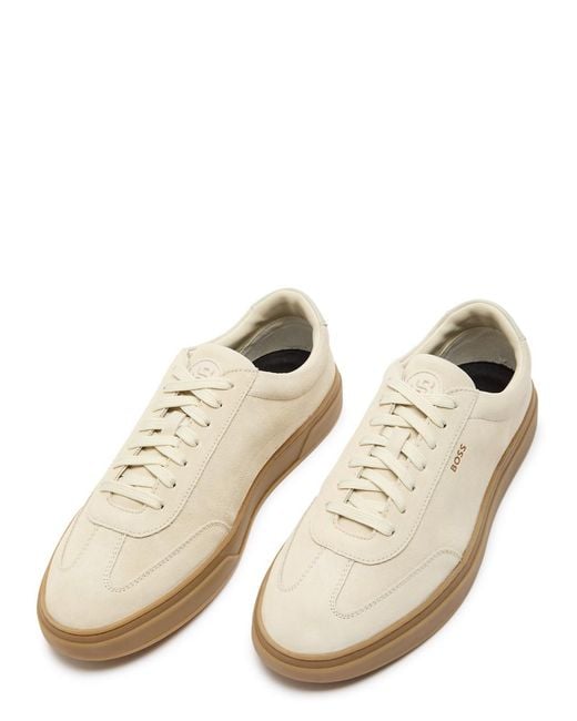 Boss Natural Kieran Leather-Trim Suede Sneakers for men