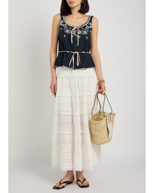 Rixo Blue Cassara Embroidered Cotton Top