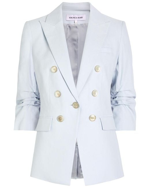 Veronica Beard Blue Tomi Dickey Gathered-Sleeve Twill Blazer