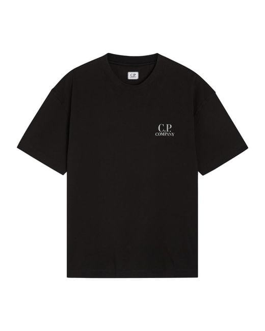 C P Company Black Logo Print Cotton T-Shirt for men