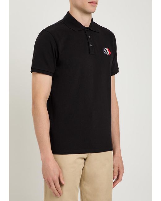 Moncler Black Logo-Appliquéd Piqué Cotton Polo Shirt for men
