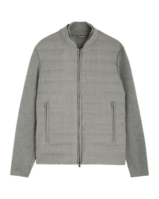 Emporio Armani Gray Quilted Panelled Wool-Blend Jacket for men