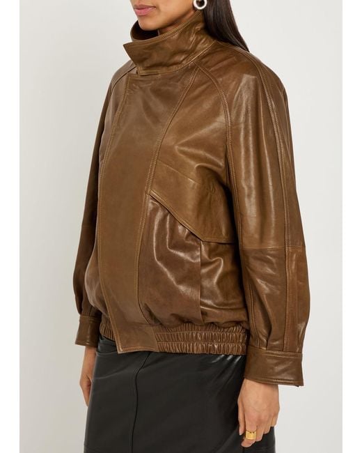 Nour Hammour Brown Ariste Leather Bomber Jacket